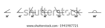 30, 45, 60, 90, 120, 150 and 180 degree icon set. Different angles degrees icon set. Angles set Сток-фото © 