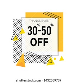 30% - 50% discount off with dotted texture and orange rectangle. Sale banner template design. Big sale special offer. Special offer banner for poster, flyer, brochure, sticker. Vector illustration.