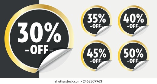 30 a 50 percent off, discount for big sales, golden black stamp, transparent background