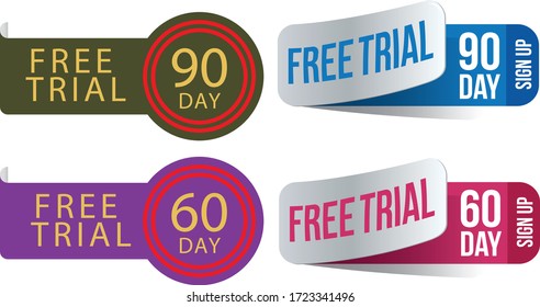 30 And 60 Day Free Trial Stamp Vector Illustration. Free Trial Badges. Vector Certificate Icon