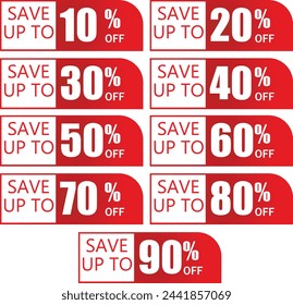 Bis zu 30 % bis 90 % Rabatt. Roter Designvektor EPS editierbare Datei. Minimaler flacher oder weißer Hintergrund