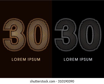 30 ,abstract luxury font, Designed using gold and black line square, geometric shape, graphic vector.