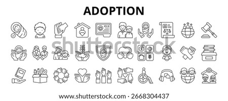 30 Adoption Line Icons Vector - Child, Orphan, Orphanage, Custody, Parenting, Affection, Hope, Child Protection, Foster Family