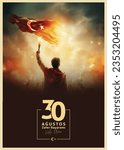  30 Agustos Zafer Bayrami kutlu olsun. English Translation: Happy August 30 Victory Day in Turkey. Vector, illustration
