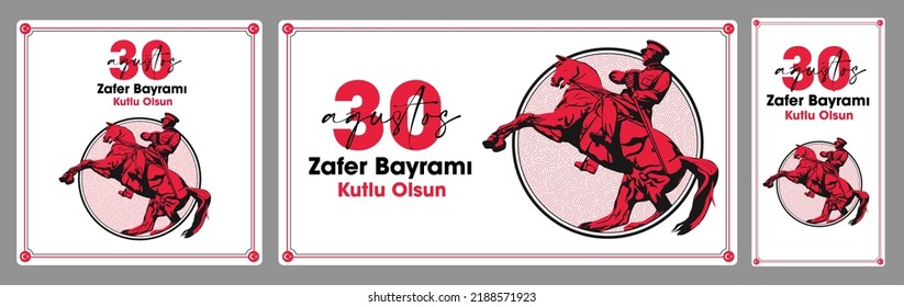 30 Agustos Zafer Bayrami Kutlu Olsun. Translate: August 30 celebration of victory and the National Day in Turkey. Greeting card, banner, social media template.