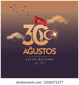 Agustos Zafer Bayrami kutlu olsun. Traducción al inglés: Feliz 30 de agosto, Día de la Victoria en Turquía. Vector, Ilustración. Diseño tipográfico.