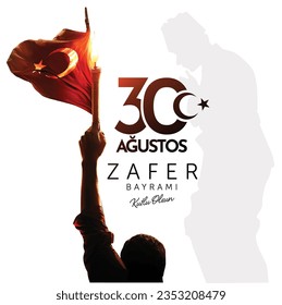 Agustos Zafer Bayrami kutlu olsun. Traducción al inglés: Feliz 30 de agosto, Día de la Victoria en Turquía. Vector, ilustración