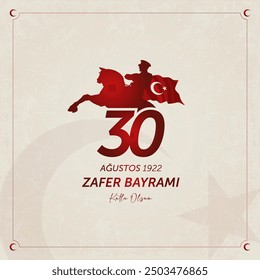 30. August, Türkische Nationalfeiertage, Grußkarte, Vektorgrafik.
(Türkisch: 30 Agustos Zafer Bayrami Kutlu Olsun.)
(Englisch: Alles Gute zum 30. August.)