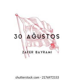 30 de agosto y Zafer Bayramı, traducción turca de la inscripción Día de la Victoria. Concepto con pabellón de la República de Turquía, ilustración en vector.