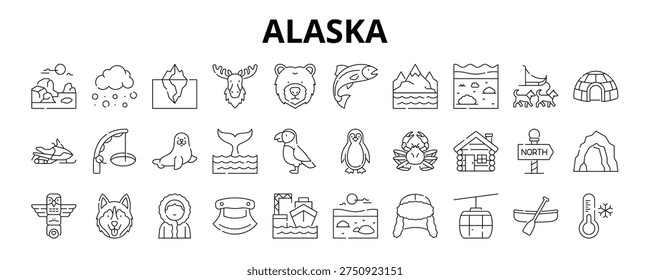30 Alaska Line Banner Web Icon Set Vector Illustration