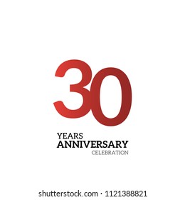 30 anniversary celebration logotype. red number logo simple isolated on white background, vector design for celebration, invitation card, and greeting card