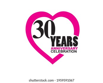 30 Anniversary celebration simple logo with heart design 