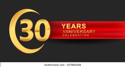 30 anniversary design logotype golden color with ring and red ribbon for anniversary celebration
