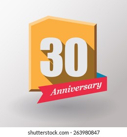 30 Anniversary   label with ribbon. Flat design.