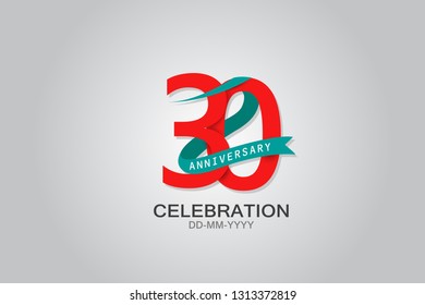 30 anniversary Red logo with Tosca ribbon. template design for web, game ,Creative poster, booklet, leaflet, flyer, magazine, invitation card - Vector - Shutterstock ID 1313372819