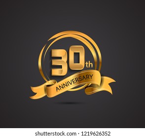 30 anniversary template design golden color with ribbon and ring memorial celebration event