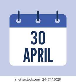 30 de abril. Fondo azul. Calendario de Vector.
