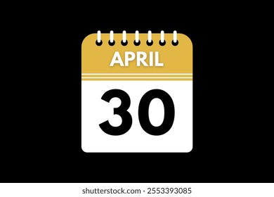 30 April calendar icon text page monthly web design on golden, black, and white background vector, icon, or illustration with the month of April 30