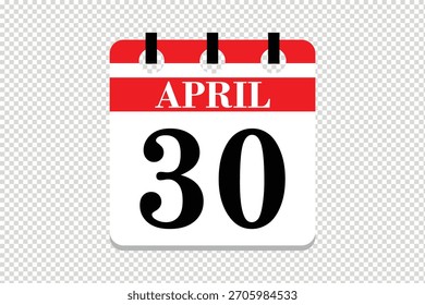 Icono de calendario del 30 de abril, Vector de calendario de 30 fechas del mes de abril, fechas del calendario de íconos del 30 de abril, ícono de calendario del Vector.