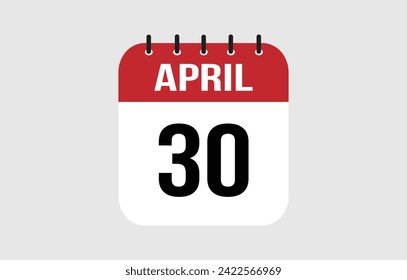 Calendario del 30 de abril. Ilustración del vector del calendario de abril.