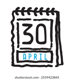 30 April date calendar - A simple yet elegant line art illustration of a date calendar captures the essence of organization and timekeeping. The clean lines and minimalistic design 
