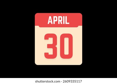 30 April icon text page monthly web design on coral, white, tangerine and black background vector, icon, or illustration with the month of April 30