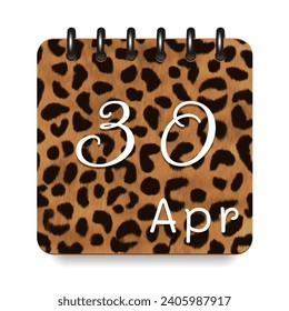30 April. Leopard print calendar daily icon. White letters. Date day week Sunday, Monday, Tuesday, Wednesday, Thursday, Friday, Saturday.