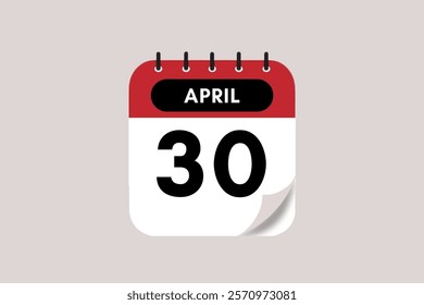 30 April month single day vector, illustration, calendar with rose red, black and off-white color background calendar April 30