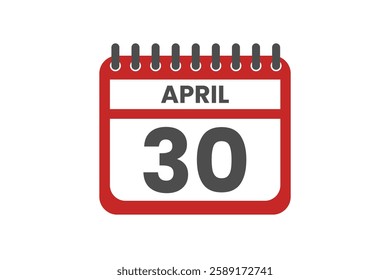 30 April month single day vector, illustration, calendar with red, black and white color background calendar April 30