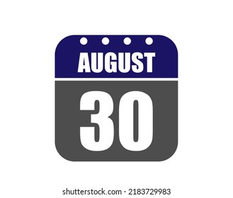 30 August calendar banner. August calendar icon in blue and gray.