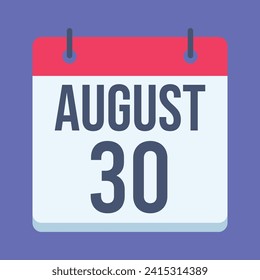 30 August Calendar. Blue Background. Vector Calendar.