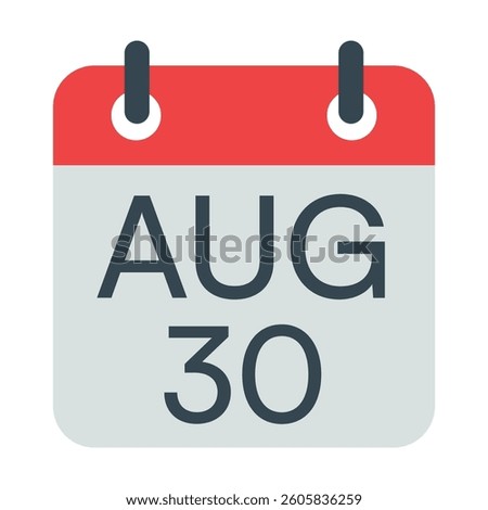 30 August Calendar Icon, Isolated Vector Calendar Icon.