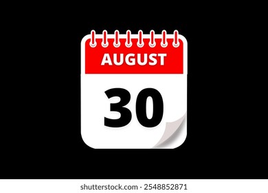 30 agosto calendário ícone página de texto mensal web design em vermelho, branco e preto fundo vetor, ícone, ou ilustração com o mês de agosto 30