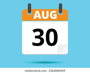 30 August. Flat icon calendar isolated on blue background. Vector illustration.