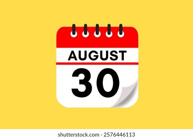 30 August month single day vector, illustration, calendar with red, black, white and yellow color background calendar August 30