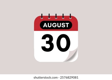 30 August month single day vector, illustration, calendar with rose red, black and off-white color background calendar August 30