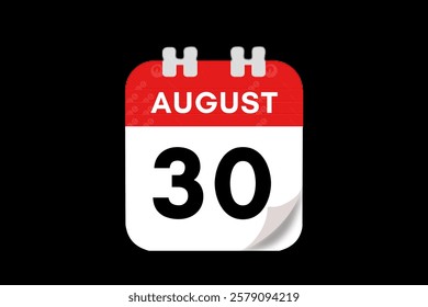 30 August month single day vector, illustration, calendar with red, gray, white and black color background calendar August 30