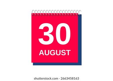 30 de agosto Mes Vector de un solo día, ilustración, calendario con rojo, azul y blanco Icono de calendario de fondo de color del 30 de agosto