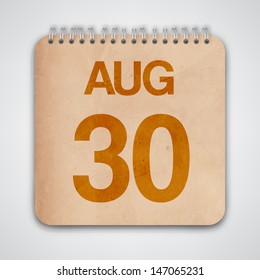 30 August on Old Notebook Vector