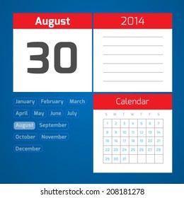 30 august - vector daily calendar on blue background