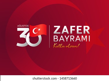 30 august, Zafer Bayrami Victory Day Turkey red card. Translation: Happy Victory Day, Republic of Turkey. Celebration republic, vector text with turkish language for design elements