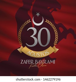 30 August Zafer Bayrami Victory Day Turkey. Translation: August 30 celebration of victory and the National Day in Turkey. (Turkish: 30 Agustos Zafer Bayrami Kutlu Olsun) Greeting card template.
