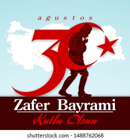30 August Zafer Bayrami Victory Day Turkey. Translation: August 30 celebration of victory and the National Day in Turkey. (Turkish: 30 Agustos Zafer Bayrami Kutlu Olsun) Greeting card template.