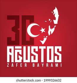 30 August Zafer Bayrami Victory Day Turkey. Translation: August 30 celebration of victory and the National Day in Turkey. (Turkish: 30 Agustos Zafer Bayrami Kutlu Olsun) Greeting card template.