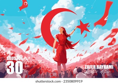 30 de agosto, zafer bayrami Victory Day Turquía. Traducción: Celebración de la victoria el 30 de agosto y el Día Nacional en Turquía. ilustración vectorial de la república de celebración 30 Ağustos Zafer Bayramı