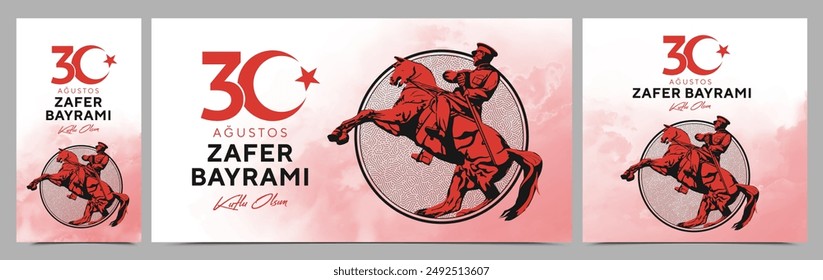 30 de agosto Zafer Bayrami Victory Day Turquía. Traducción: 30 de agosto celebración de la victoria y el Día Nacional en Turquía. (30 Agustos Zafer Bayrami Kutlu Olsun) Plantilla de Ilustración vectorial.