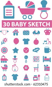 30 baby sketch signs. vector