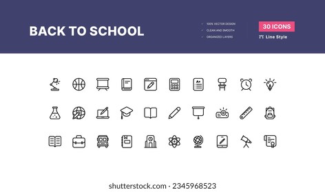 30 Back to School Icons Pack - Line Style