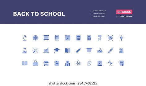 30 Back to School Icons Pack - Filled Duotone