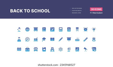 30 Back to School Icons Pack - Filled Gradient